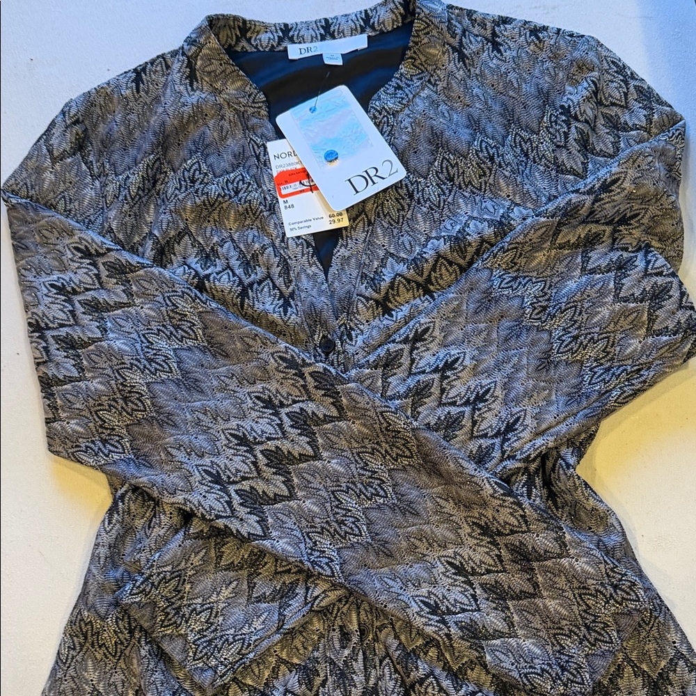 DR2 Zigzag Textured Open-Front Cardigan in Black and Gray